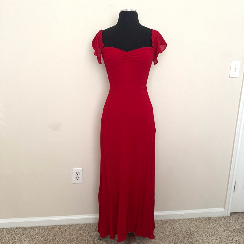 Reformation Red Off-Shoulder Butterfly Flutter Sleeve Midi Dress Size 0 - Picture 6 of 12